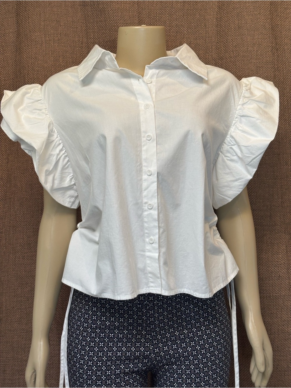 POL White Ruffle-Sleeve Button Down Shirt